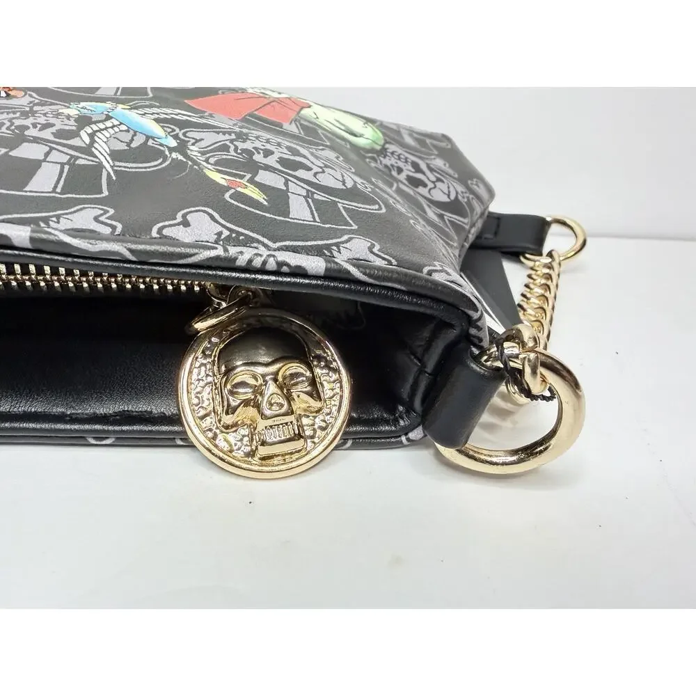 Ed Hardy Black Striking Tiger Tattoo Art With Rhinestones Shoulder Bag w/Charms